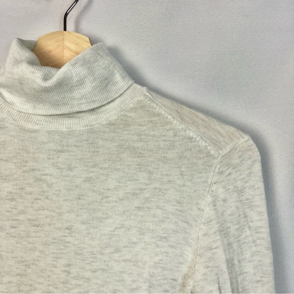 Zara Knit Marled White Turtleneck Pearl Sleeve Long Sleeve Top M - Picture 3 of 5